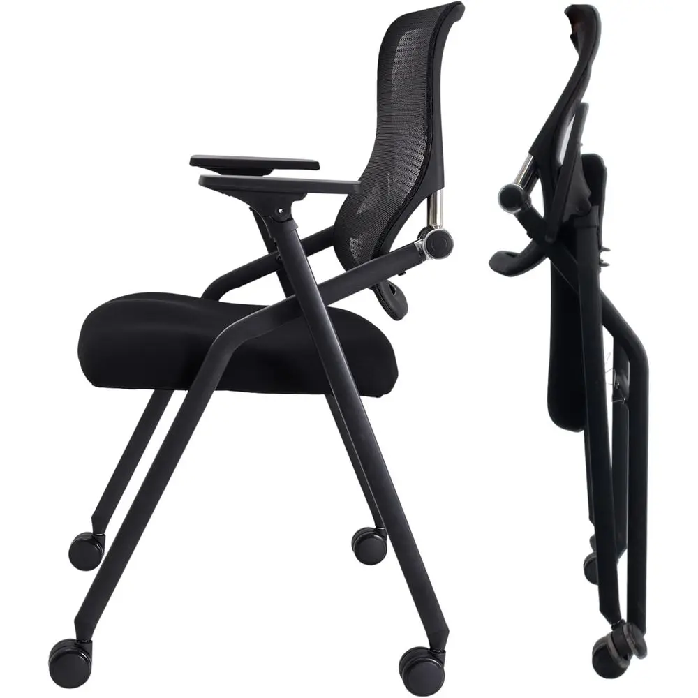 Sillas de sala de conversación PRO, apilables y plegables con 2 cojines gruesos, soporte lumbar, reposabrazos, respaldo hinchable de malla o Oice Meeti