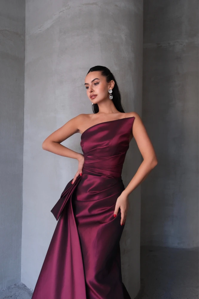 

Elegant Burgundy Evening Dress Satin Mermaid Prom Dresses Draped Party Formal Gown Sleeveless robe de bal for Woman Customized