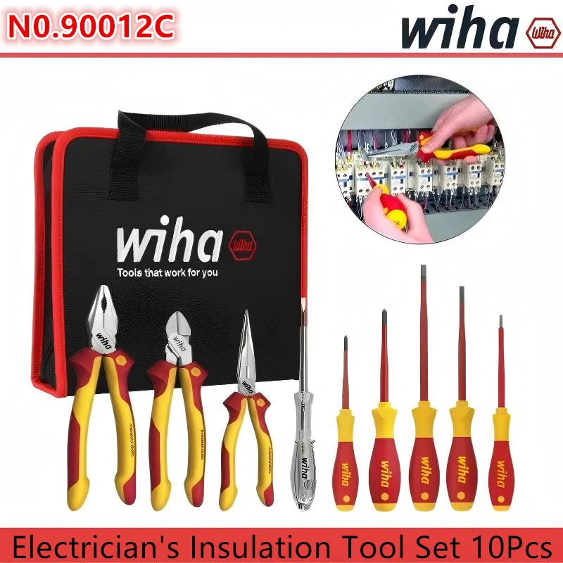 WIHA 90012C Insulated Electrician Tool Kit Pliers Screwdrivers Storage Bag Professional High Voltage Safety Hand Set