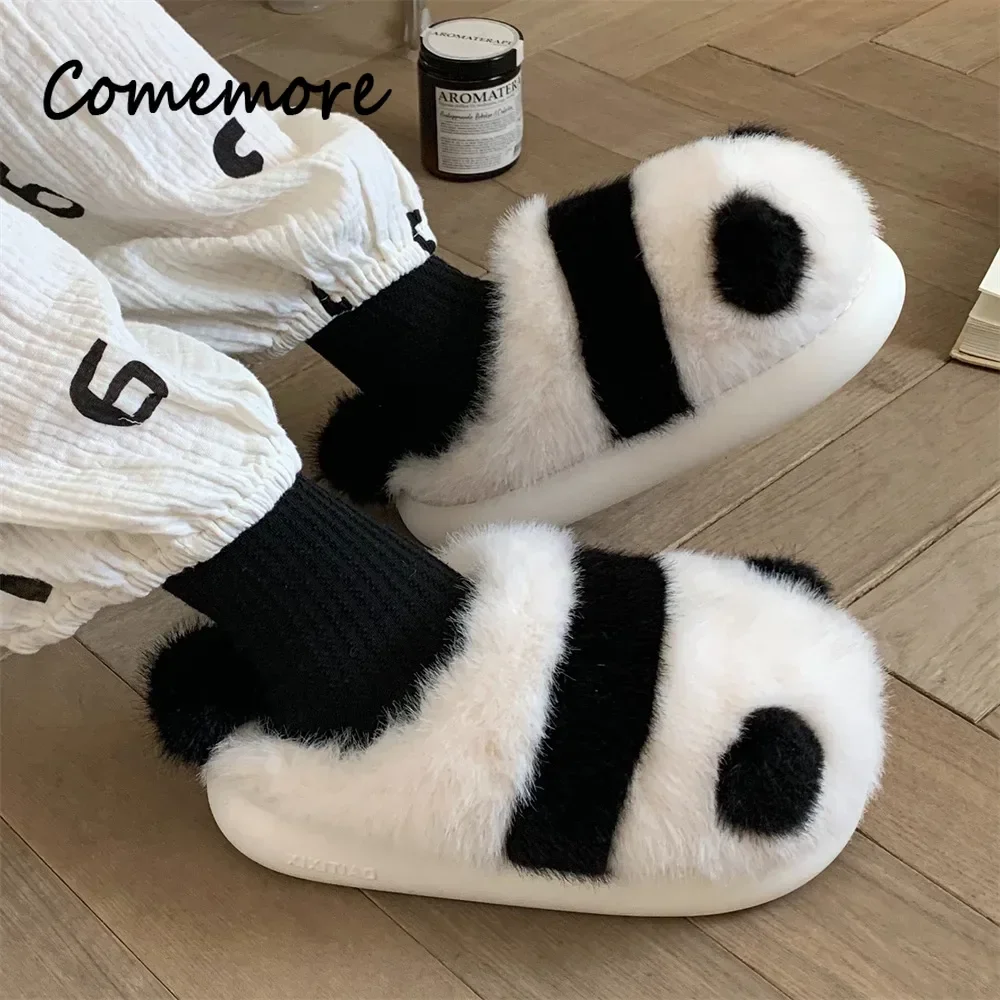 

Зимние домашние тапочки с пандой, женские пушистые домашние тапочки на плоской подошве с героями мультфильмов, женская хлопковая обувь, женская теплая нескользящая обувь с милыми животными, шлепанцы