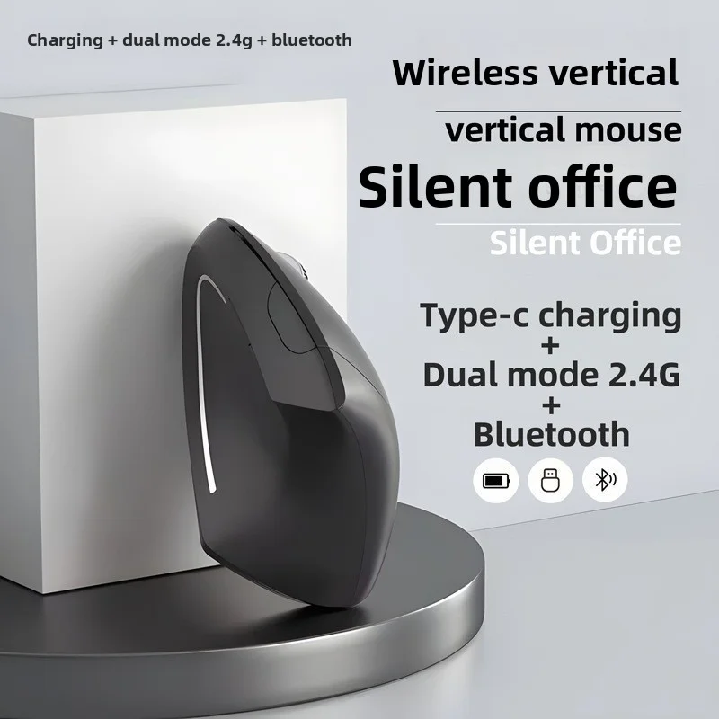 Mouse sem fio, mouse de escritório, mouse ergonômico, mouse vertical Bluetooth de modo duplo