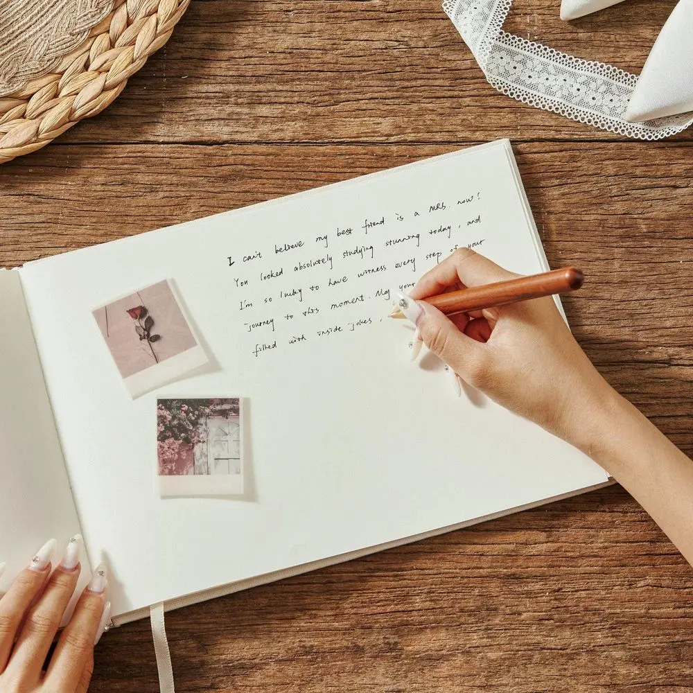 Individuelles Hochzeits-Gästebuch mit Stift Personalisiertes Leinen-Hardcover-Fotoalbum Hochzeits-Erinnerungsstück & Jubiläums-Gästebuch Geschenk – Detail 2