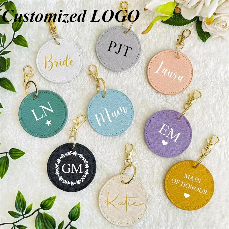 

Custom Logo Exquisite Round Card Leather Keychain Laser Engraving Key Chain Personalize Keyring Gift Men and Women Wholesale