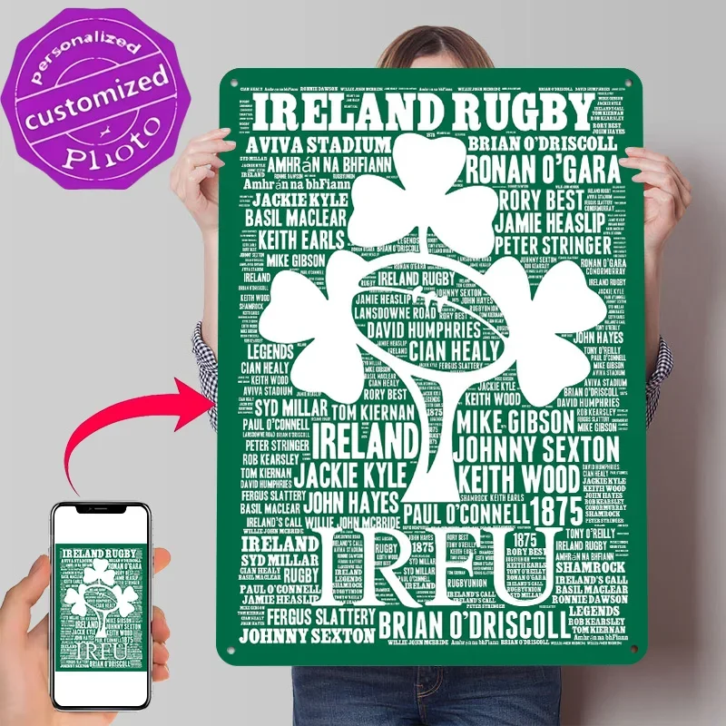 Ireland Rugby Legends 4 3D Printed Texture Poster Personalized Wall Art Retro Metal Tin Signs for Decor Luxury Room Ornaments