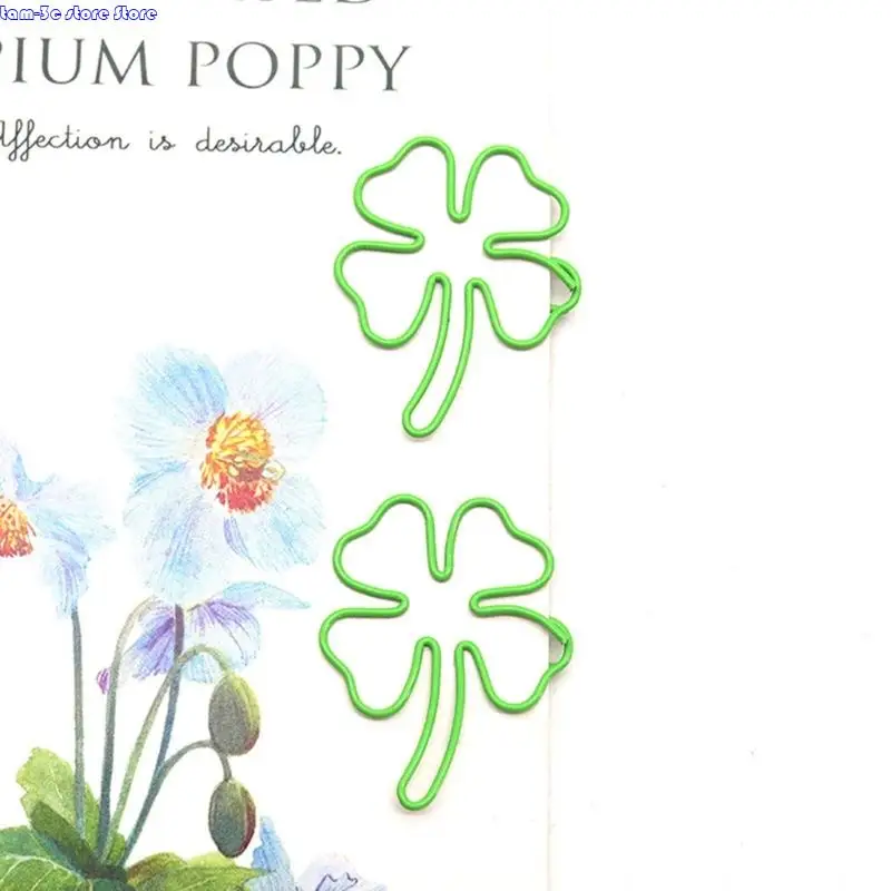 100 Pcs Decorative Paper Clips Four Leaf Clovers Paper Clip Bookmarks Metal Paperclips Creative Planner Clips for Office