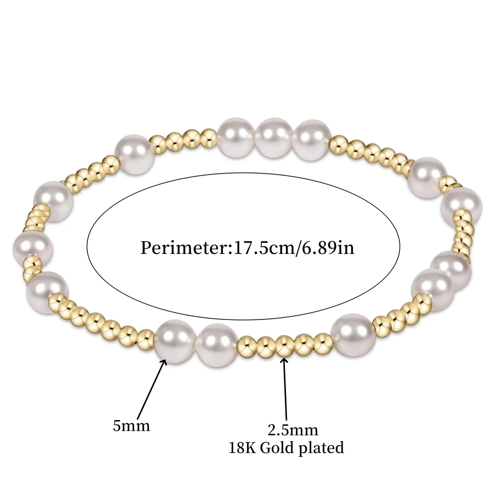 Vlen Stackable Bracelets for Women Gold and Pearl Cross Bracelet Gifts 18 K Gold Plated Beads Pylseras Metal Trendy Jewelry