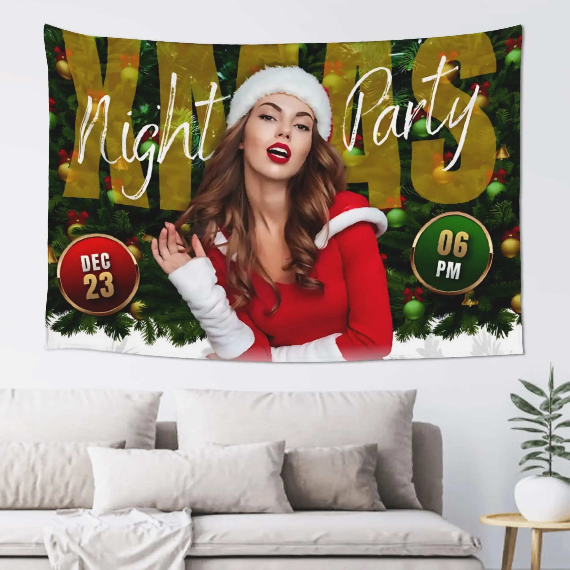 Christmas Night Party Template Customized Tapestry Bedroom Decoration  Wall Hanging Blanket Tapestry Cool Stuff For Room