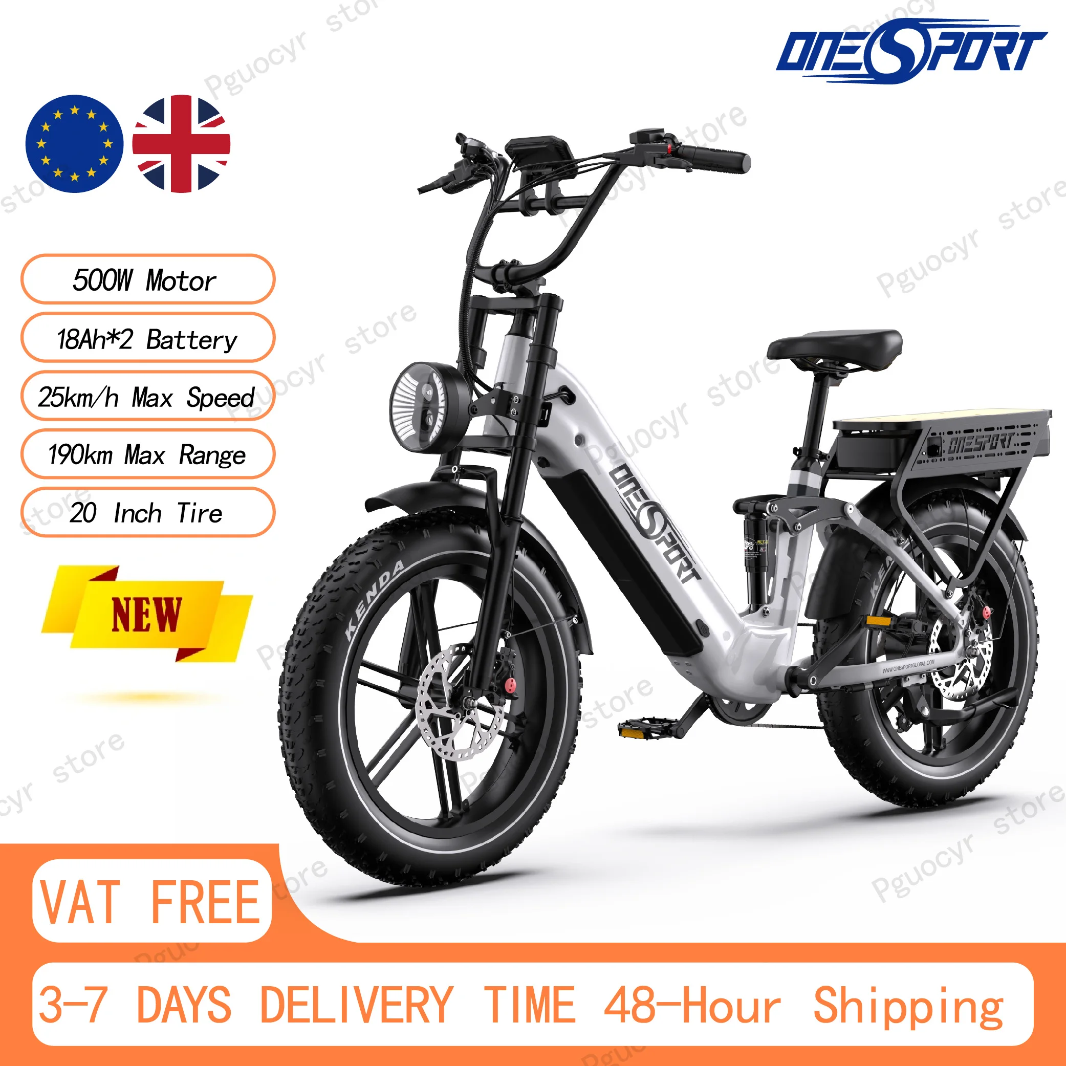 2026 Neuestes Modell ONESPORT OT08 PRO Elektrofahrrad 25km/h 3-Gang-Multifunktions-LCD mit Bluetooth Geschwindigkeit 190km Reichweite 20 Zoll Fat Tire 500W Motor 48V36AH Doppelbatterien E-Bike Direkt