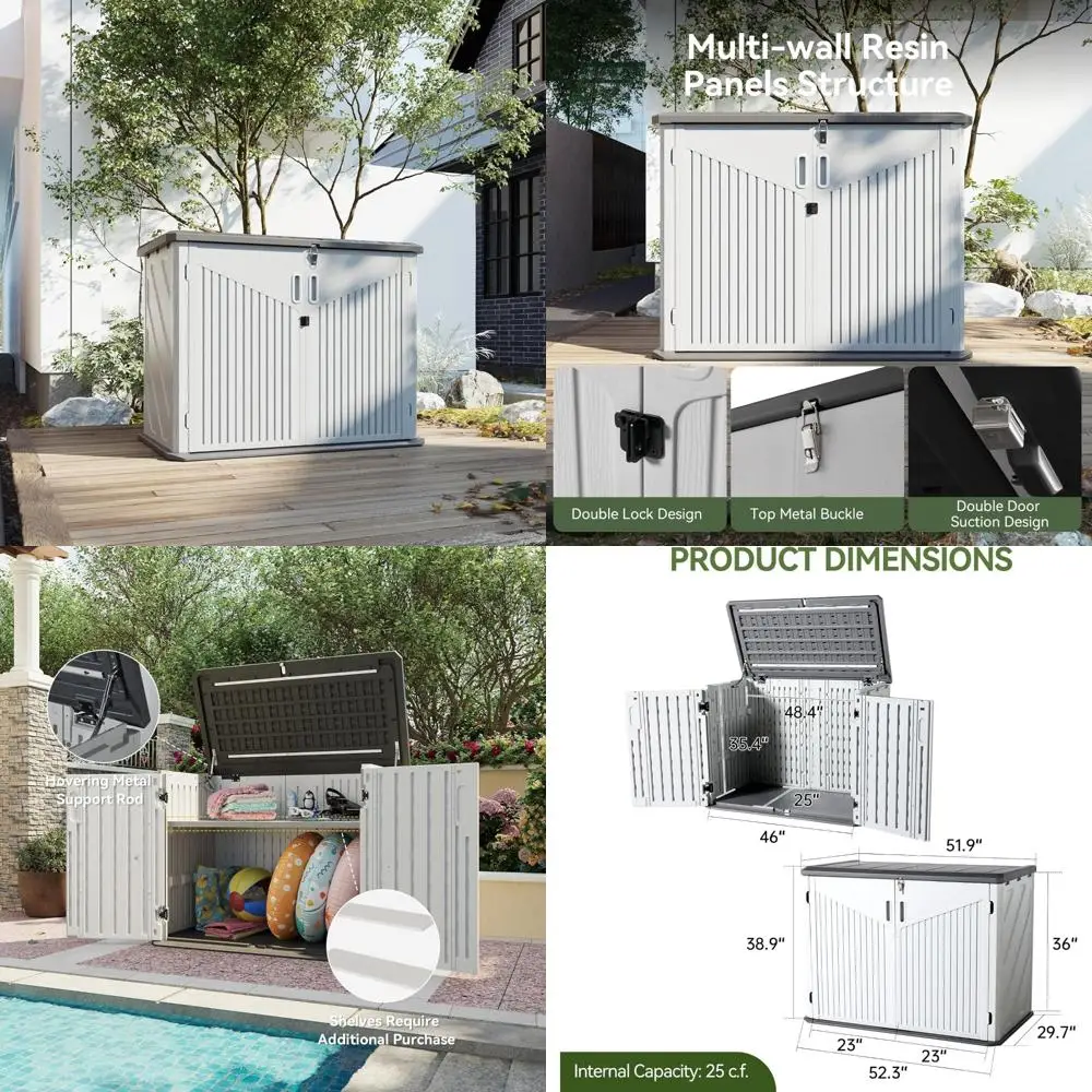 

Outdoor Storage Shed 35 Cu.Ft Waterproof Resin Cabinet for Trash Cans, Lawn Mowers, Generators, Garden Tools and More