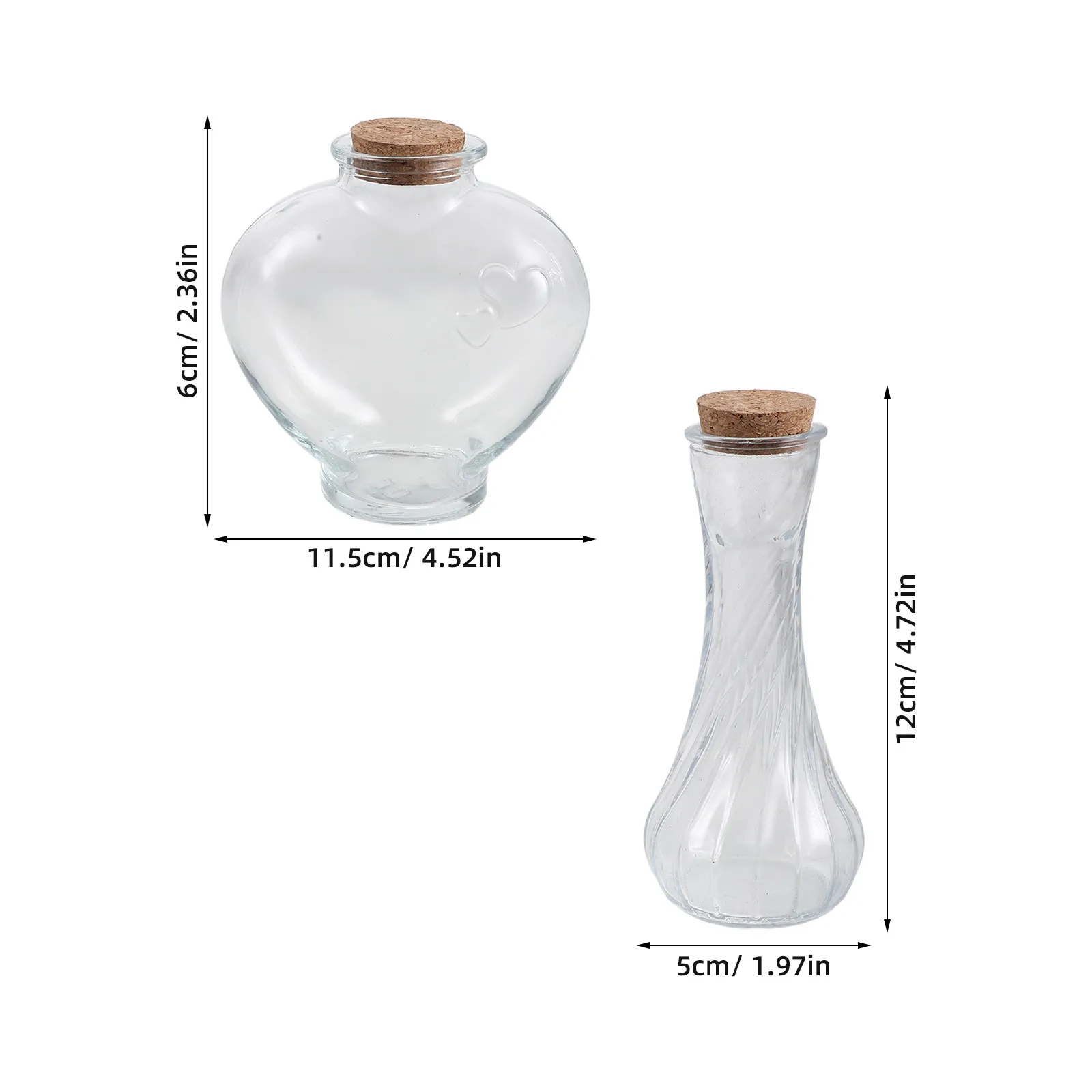 3Pcs Heart Shaped Wedding Sand Jar Unity Ceremony Decorative Glass Bottle Cork Lid Honeymoon Sand Keepsake Shower Favors