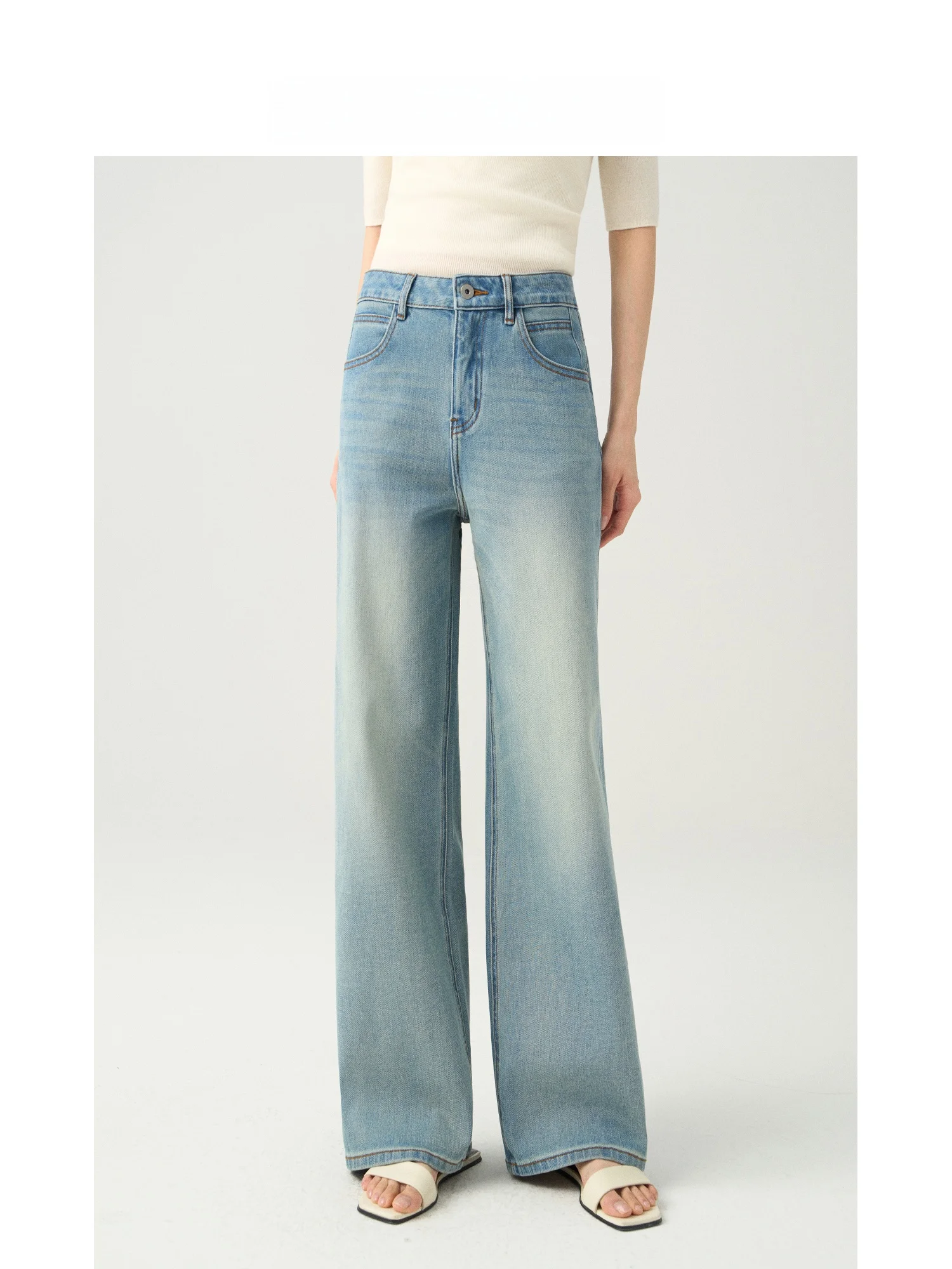 

Rikia High Waist Wide Leg Jeans Women's Thin Draping Floor-Length Slim Straight Long Pants Spring Fashion Ladies' Denim