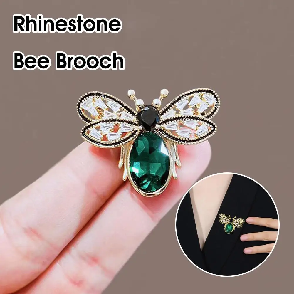 Vintage Bee Rhinestone Brooch Retro Women Crystal Insect Pin Ladies Party Color Dress Corsage Breast Champagne Ornaments