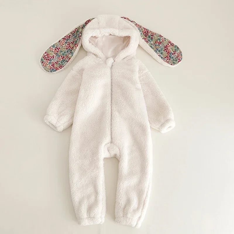 Autumn Winter Baby Girls Boys Rabbit Romper Newborn One-piece Jumpsuit Hooded Pajamas Boys Plush Homewear Outfits Baby Costume