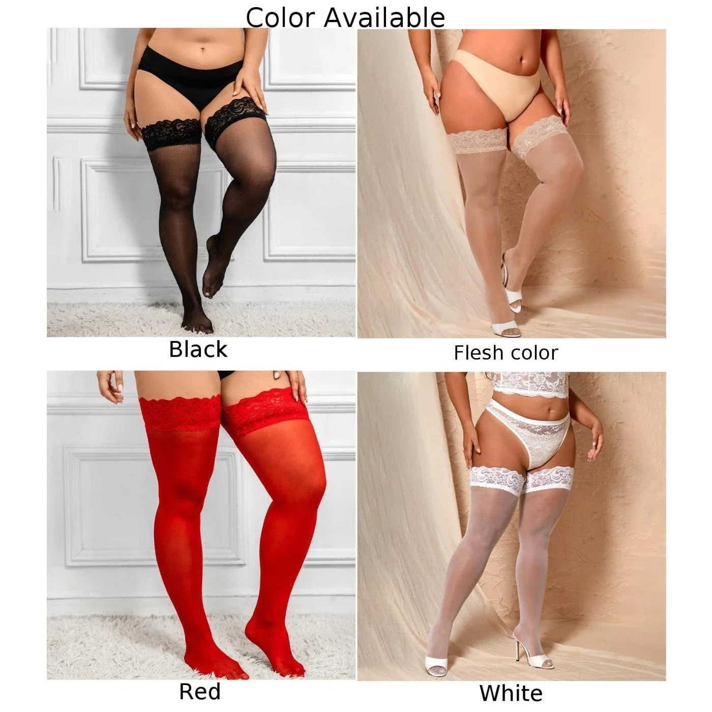 ผู้หญิงเซ็กซี่ลูกไม้ต้นขาเข่าสูงถุงเท้าชุดชั้นในถุงเท้ายืดหยุ่นสูงไนลอน Temptation Midsole PLUS ขนาดถุงเท้า