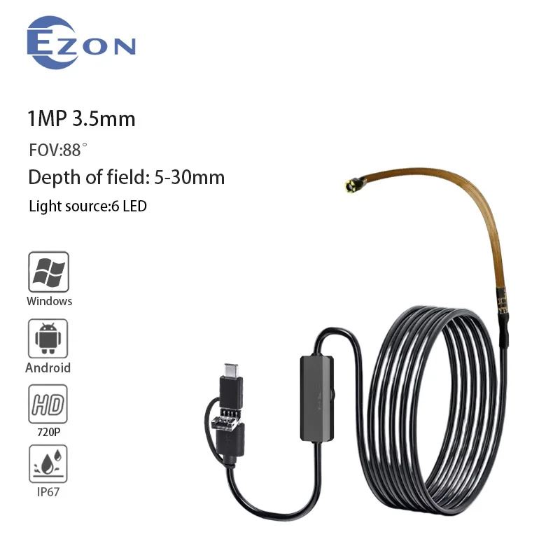 

Эндоскопический Caméra Android 3 en 1, 3,5 мм, micro USB, тип C, бороскоп, 6 светодиодов, осмотр voiture, для ПК HUAWEI XIAOMI