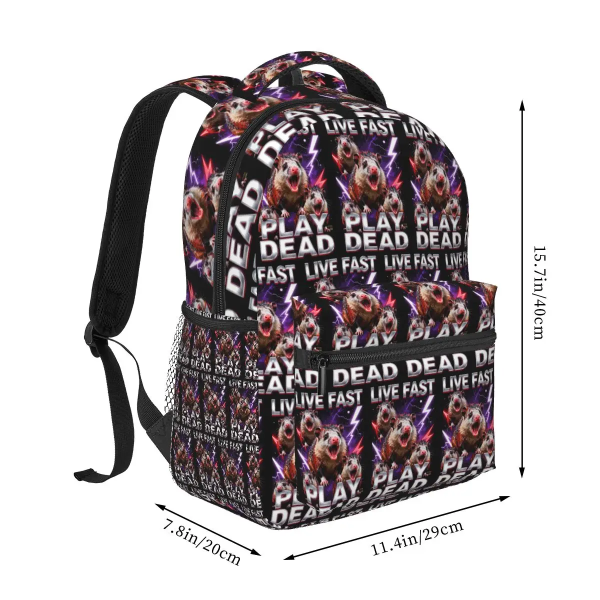 Possum Live Fast Eat Trash Creative Design Graphic Backpack Student Boys Girls BookBag School Bag Shoulder Bags for Men Women