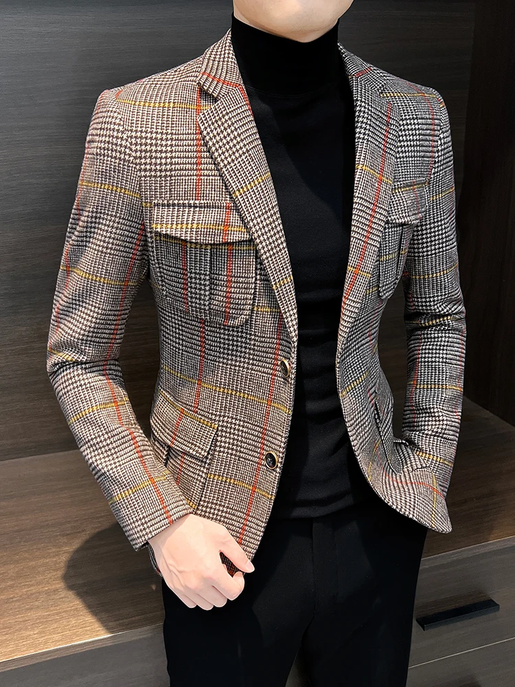 

Suit jacket, high-end men's clothing, new popular 2024 clothing, autumn and winter plaid casual suit 6108