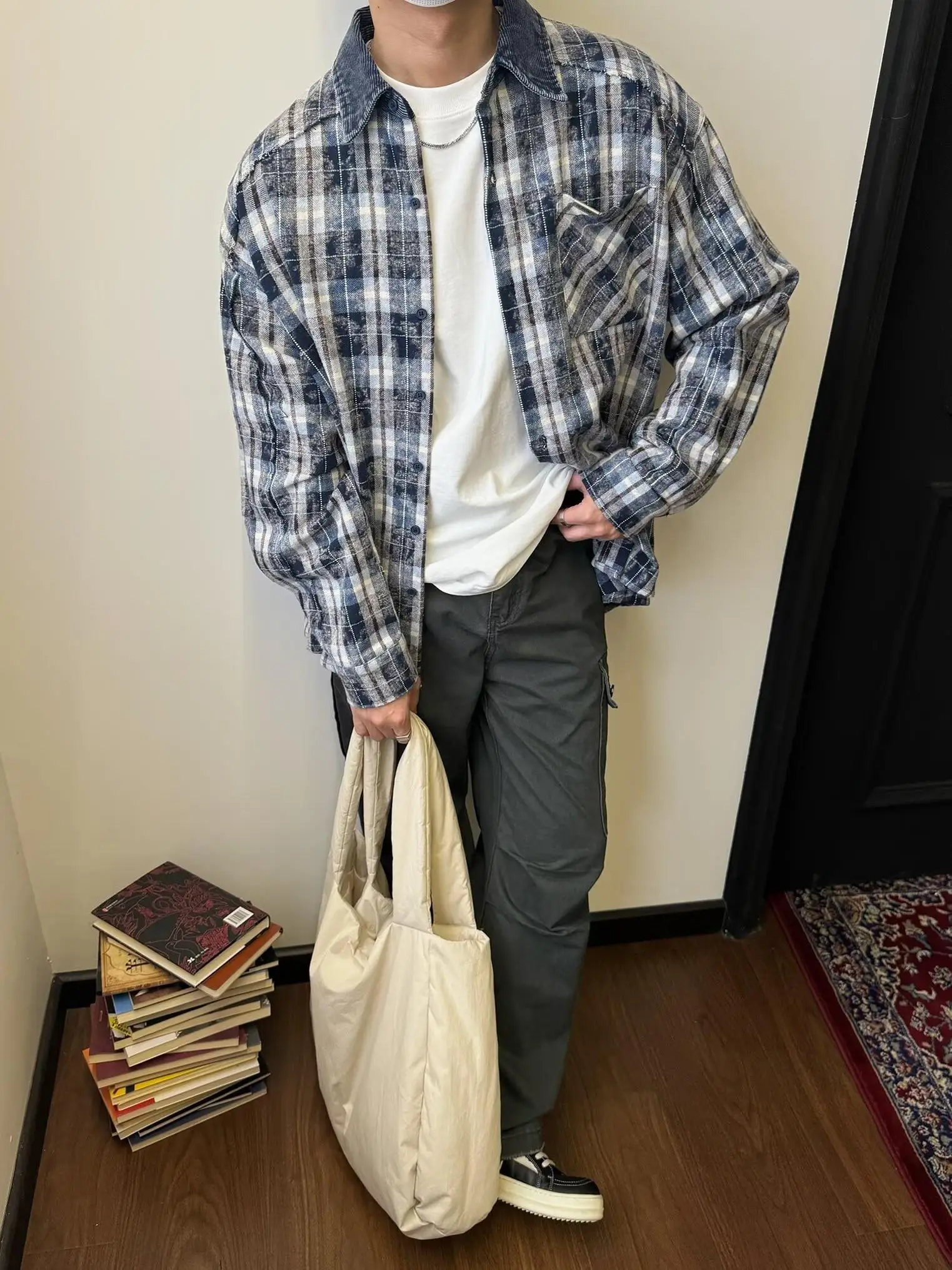 

Early Spring Tie Dye Corduroy Plaid Long Sve irt Men Women Vintage Waed Casual Versatile Outerwear Trendy