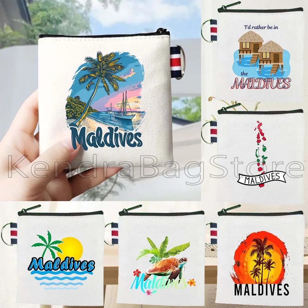 

Tropical Maldives Flag Map Phuket Indian Beach Ocean Scenery Landmark Canvas Coin Purse Key Case Storage Bags Card Wallet Pouch