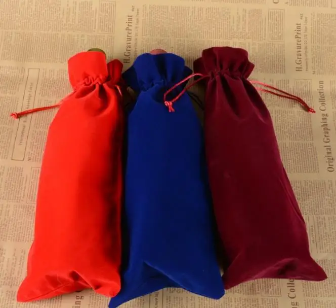 Wholesale Velvet Wine Bottle Covers Flannel Champagne Blind Wine Bottle Gift Bags Wedding Party Bomboniere 300pcs 15x37cm