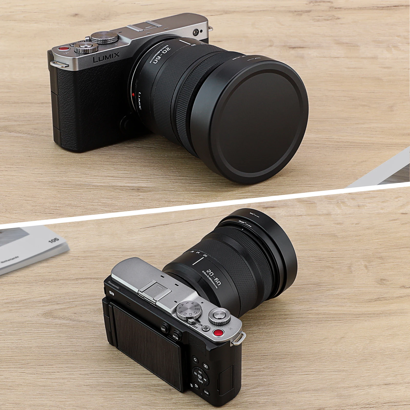 Haoge غطاء عدسة معدني مربع لباناسونيك LUMIX S 20-60 مللي متر F3.5 - 5.6 عدسة مع مجموعة غطاء معدني S-R2060 ظلال حربة الملحقات