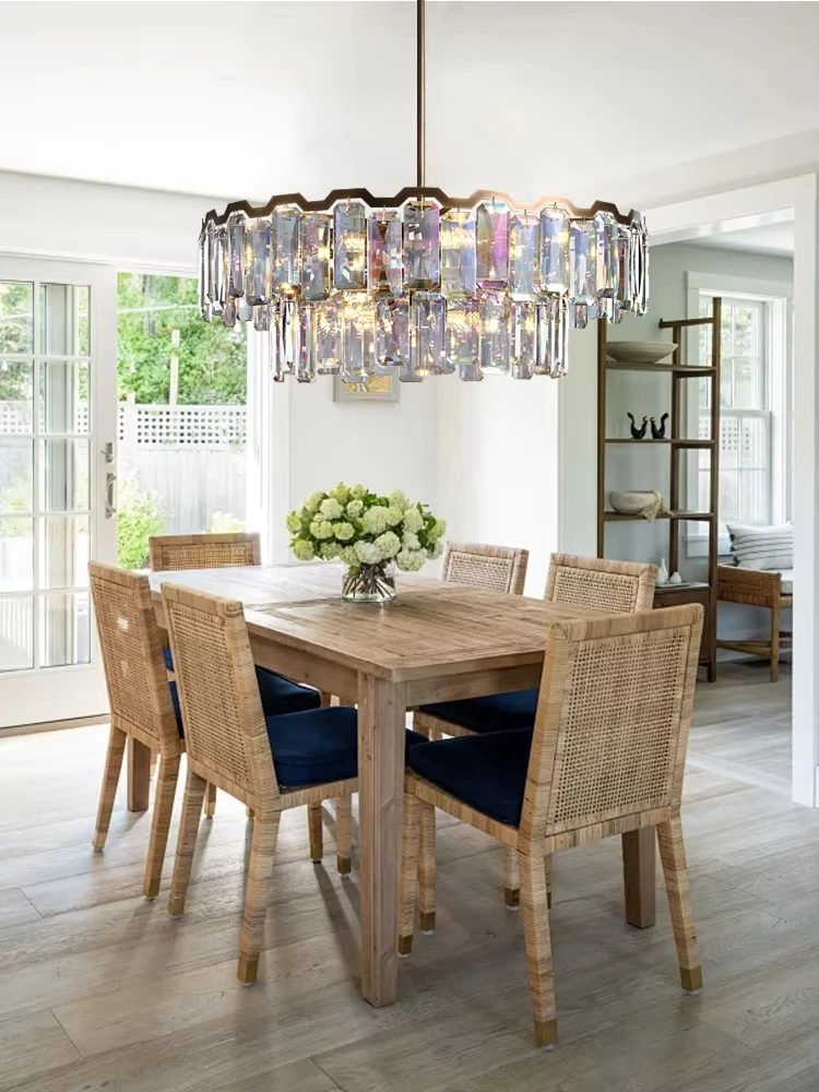 

2025 New Design Classic Colorful Crystal Led Pendant Light Long For Dining Table Decor Bar Luxury Lampen Home Decor Pendant Lamp