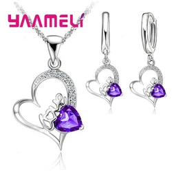 Love 925 Sterling Silver Cubic Zircon Jewelry Sets Earring Necklace Heart-shaped Pendant Wedding Engagement Jewelry