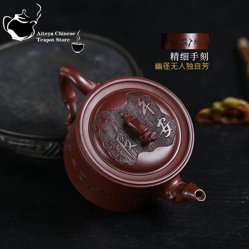Yixing-pote artesanal de argila roxa, chá chinês, casa Cangong, areia de sangue, relatório de bambu, chá Kung Fu seguro, 200ml