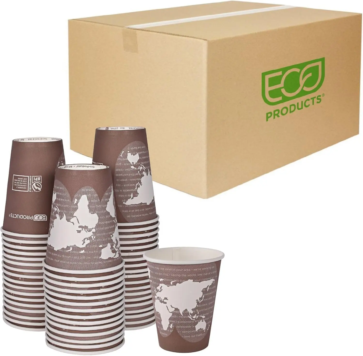 

Compostable Disposable World Art 8oz Small Coffee Cups, Case of 1000, Renewable Hot Paper Cup, Plant Based PLA Lining, C