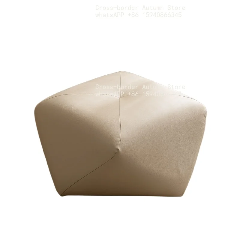 Ecological leather octagonal stool household living room foot pedal low stool light luxury high sense solid wood home shoe