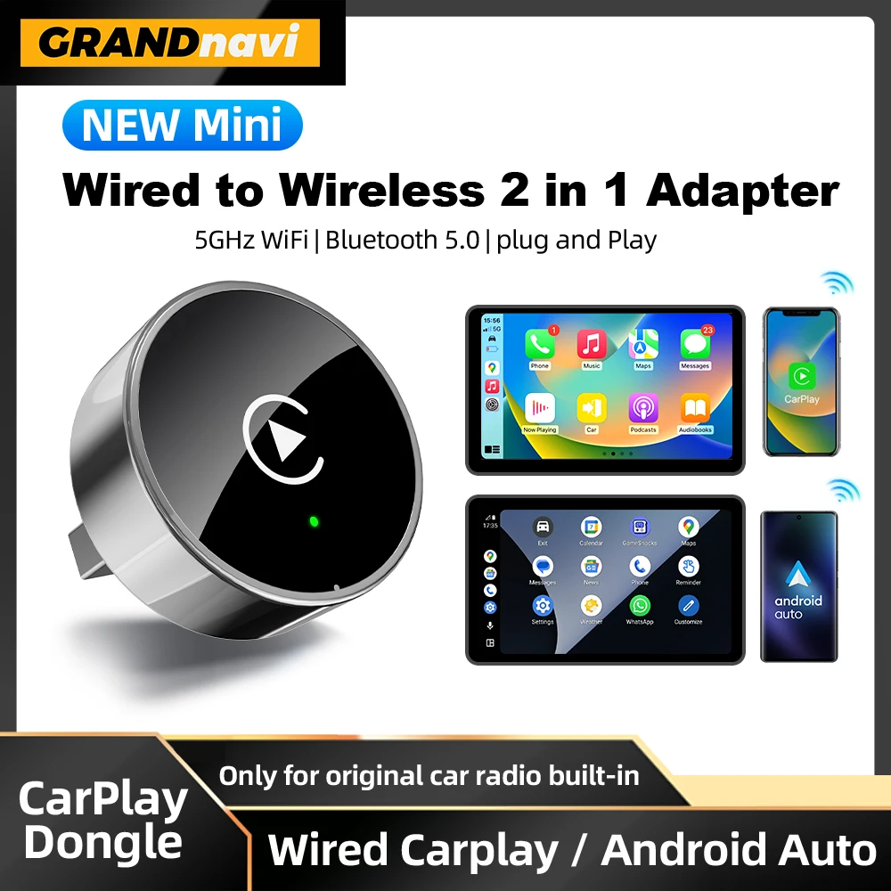 2026 NEUER Kabelloser Carplay-Adapter Android Auto 2-in-1 Smart Mini Box WIFI BT Auto-Verbindung Plug&Play Für VW KIA Volvo Audi Ford