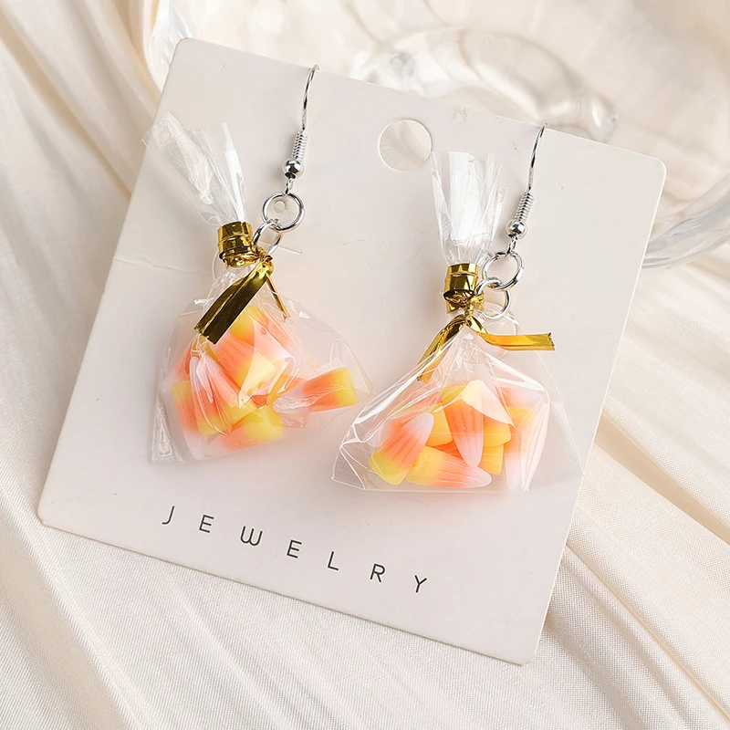 1Pair Earrings For Women Halloween Mini Simulation Food Corn Candy Bag Charms Girl Birthday Gift