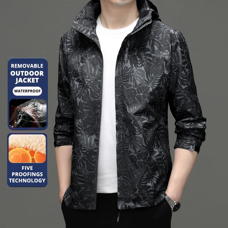Pánská outdoorová bunda nejvyšší kvality s odnímatelnou čepicí, designová měkká shellová větrovka, ležérní sportovní kabáty, svrchní oblečení - náhled 4