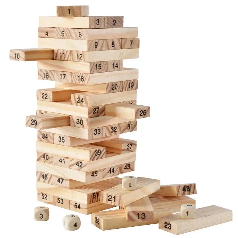 

【Best-selling】54Pcs Wooden Domino Tower Stacker Hardwood Building Blocks Montessori Educational Toy For Kids
