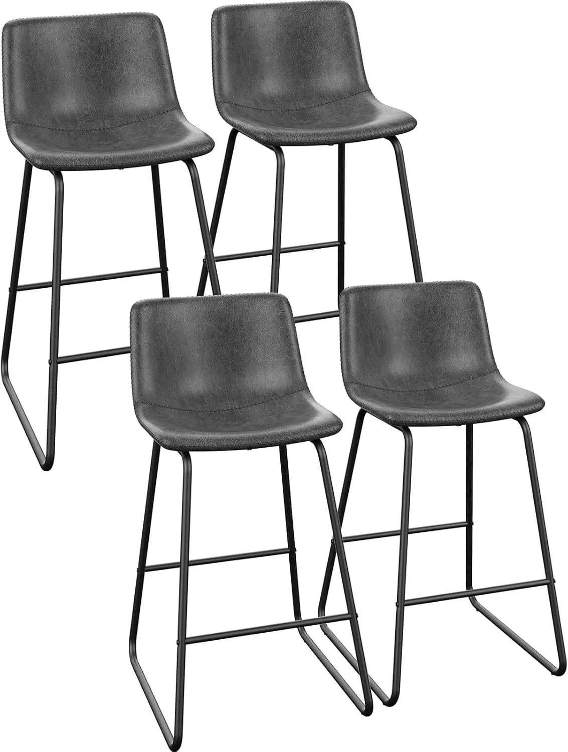 

Bar Stools Set Of 4, Faux Leather Counter Height Stools, 26"" Modern Bar Stools With Metal Legs And Footrest, Urban Arml