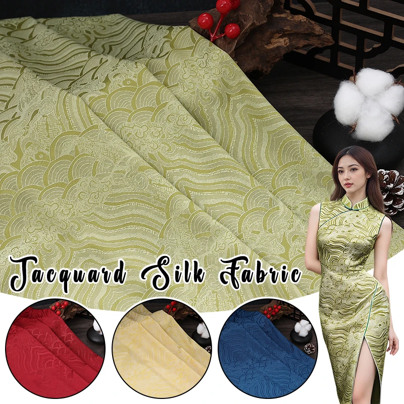 

100cm Wave Jacquard Polyester Fabric for Clothes Dress Hanfu Horse Face Skirt Curtain DIY Sewing Anti Wrinkle Soft Cloth