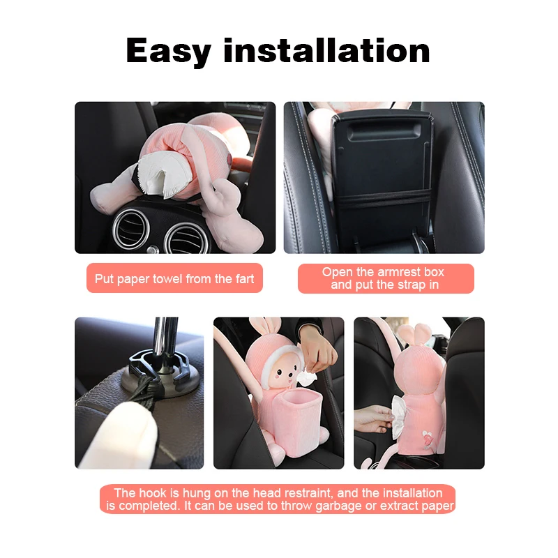 2 in1 Creative Rabbit Short Plush Tissue Box Holder for Car Armrest Box Car garbage can The New Cute Cartoon Car Tissue Box