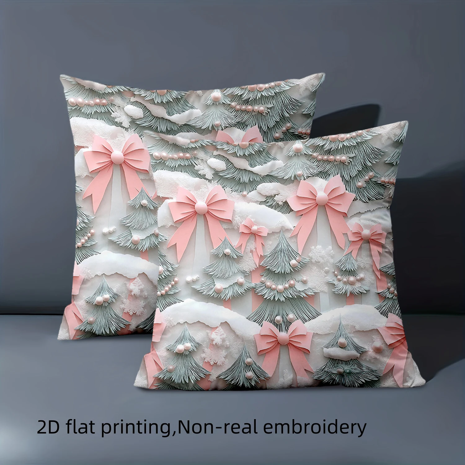 

1 Pieces Pink Bow & Snowy Tree Patterned Cushion Cover Polyester pillowcase, sofa decorative cushion cov Headboard Pillow