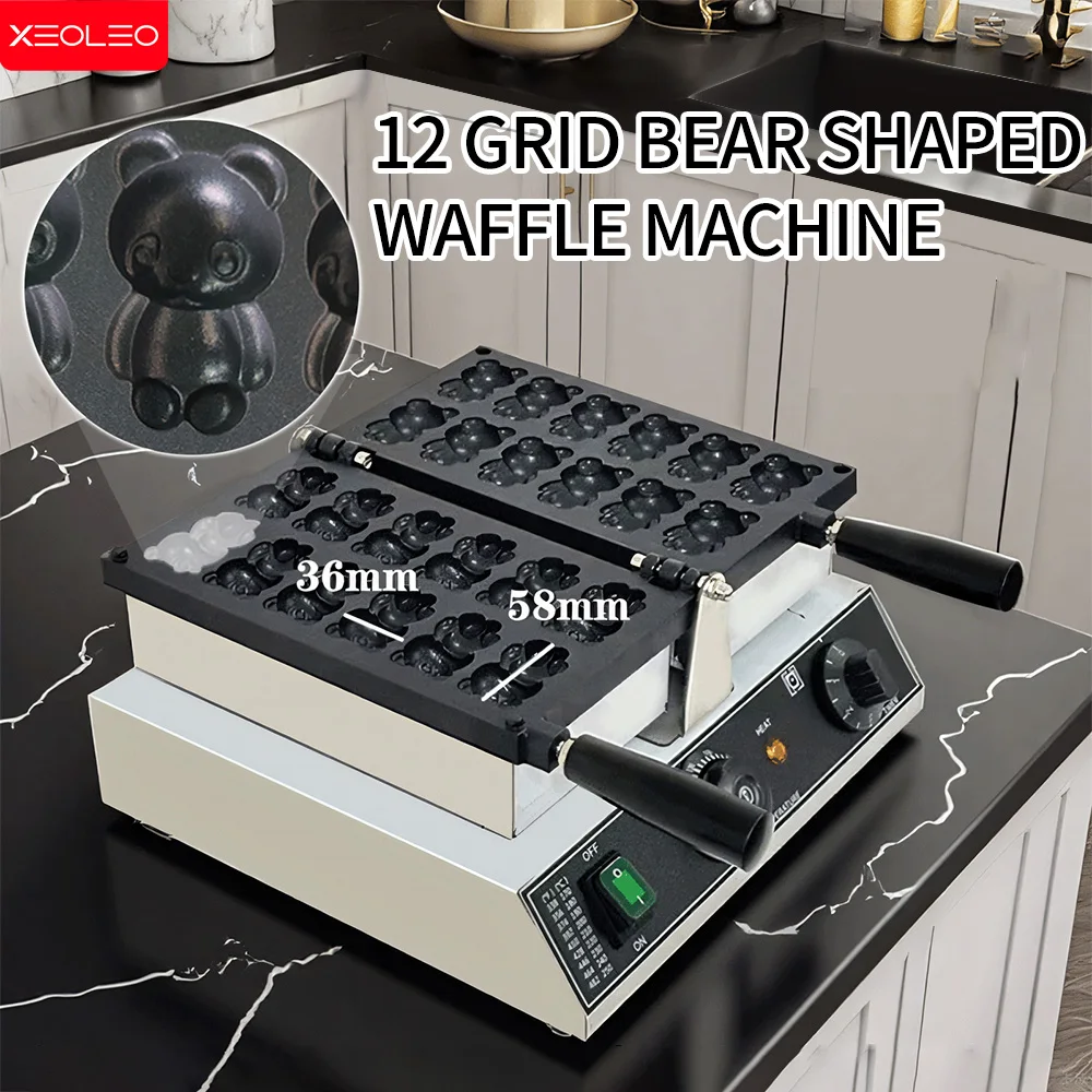 XEOLEO الكهربائية الدب شكل صانع الوافل 1600 واط 12 قطعة الحيوان الدب صناع الوافل آلة صانع الدب الهراء الحديد غير عصا