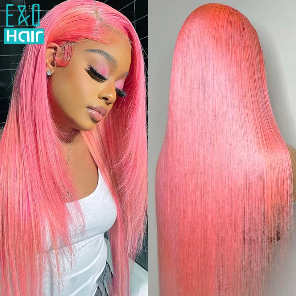 613 Pink 34inch Long Straight Lace Front Wigs Human Hair Wigs For Women Pre Plucked Ombre Colored 13x4 Lace Part Frontal Wig