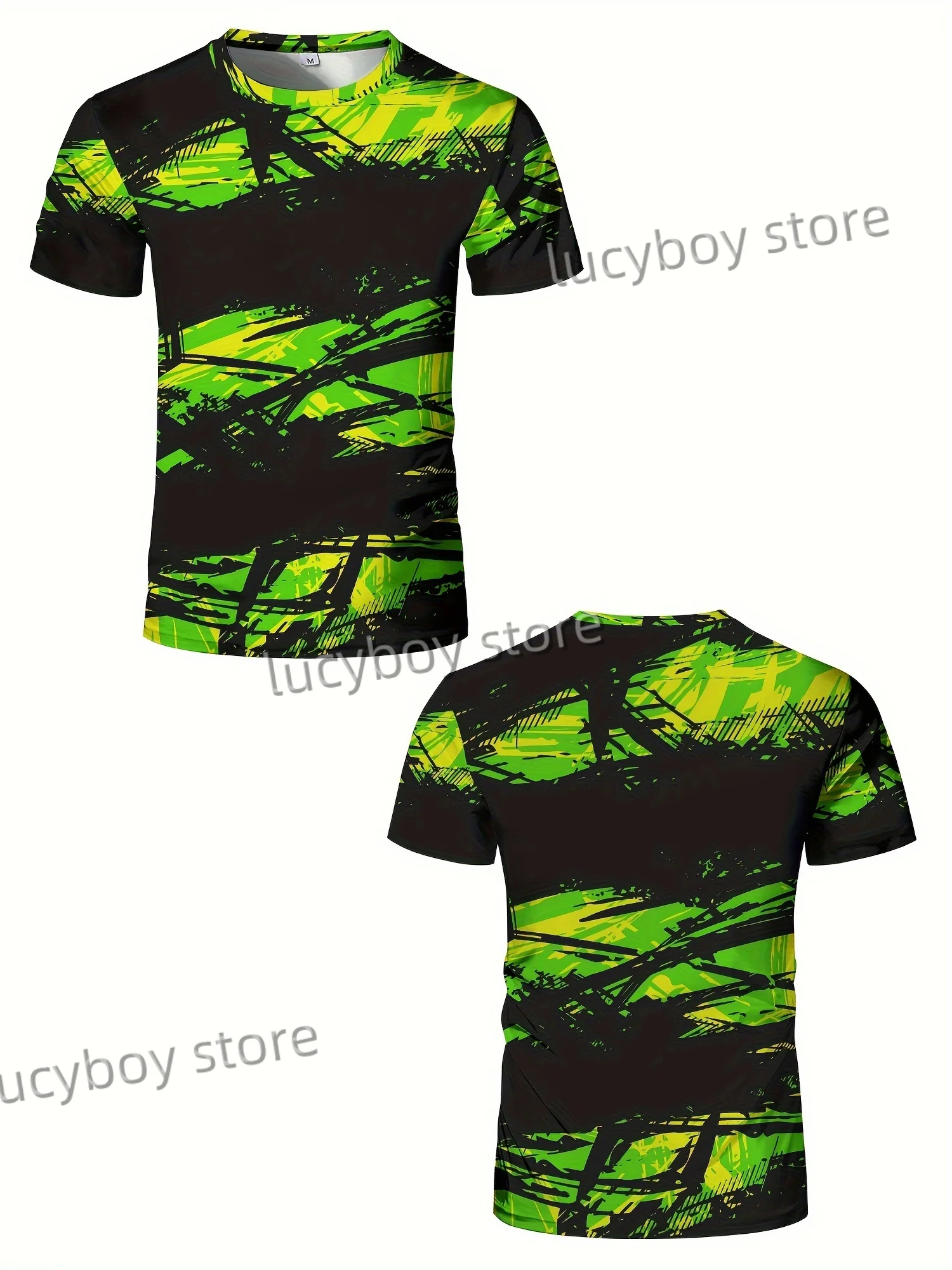 Summer Mens Strength TraininT Shirt 3D Green Printing Sports Gym Short Sleeve Tees Quick Drying Running Men Oversized Clothing
