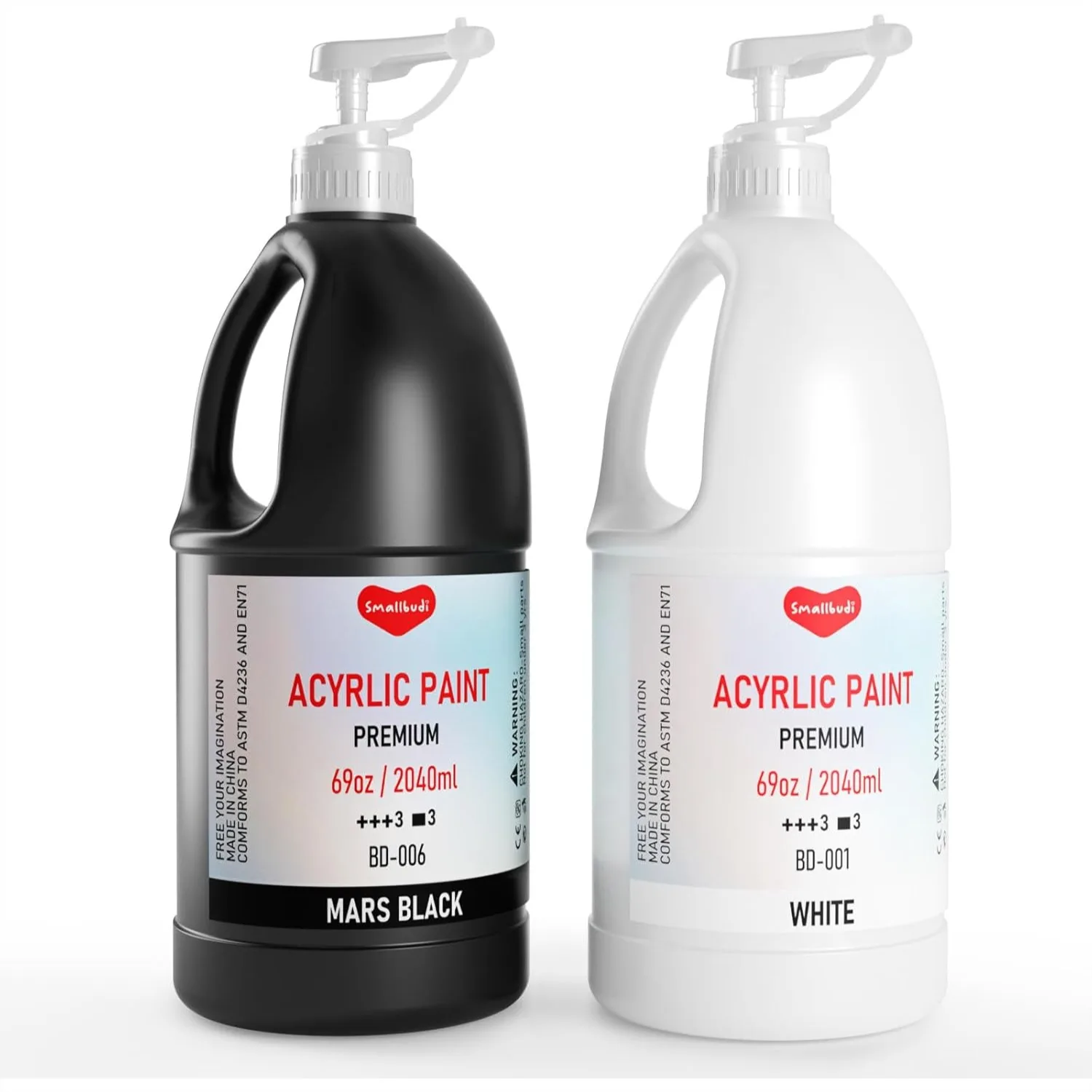 

2 Pack Large Acrylic Paint Set 69 oz for Canvas Wood Leather Fabric Rock Craft with Pump