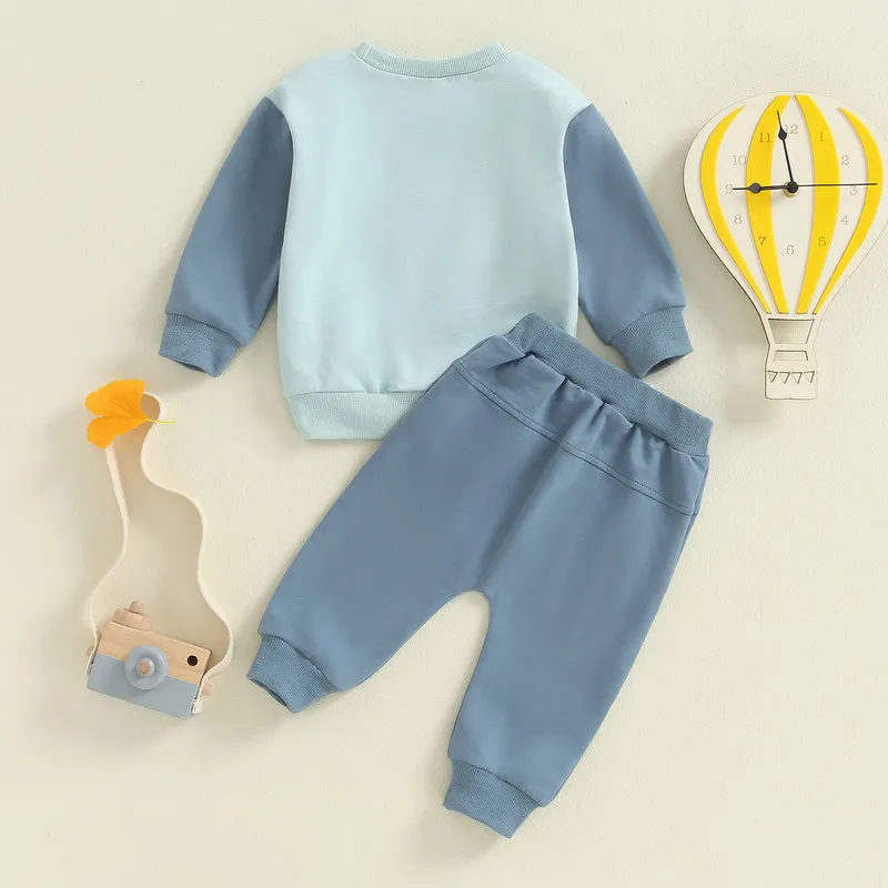 RUEWEY Little Boy Pants Set Spring Autumn Clothes Letter Long Sleeve Contrast Color Sweatshirt Drawstring Pocket Long Pants