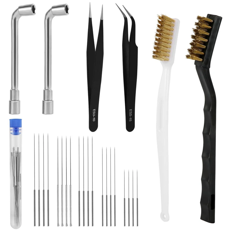3D Printer Nozzle Care Package: Includes 20 Pins, 2 Brushes, Wrenches & Tweezers