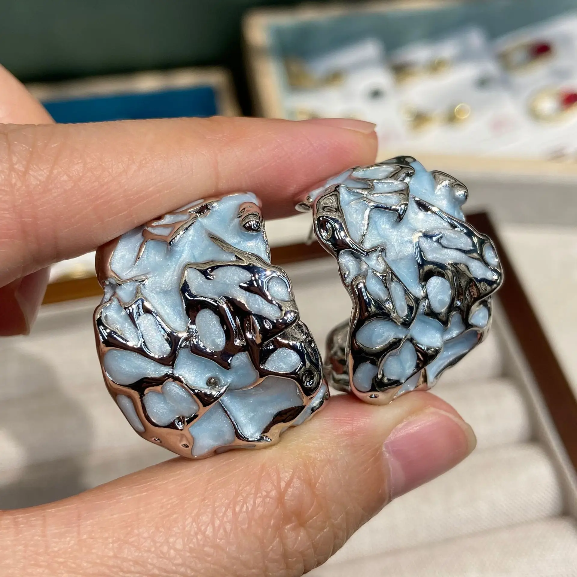 

C hoop earrings old blue fashion elegant jewelry women