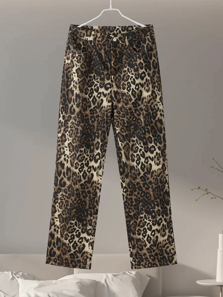 Pantaloni lunghi da donna stampati leopardati per pantaloni a matita femminili Slim con bottone singolo 2024 pantaloni dritti Casual a vita alta