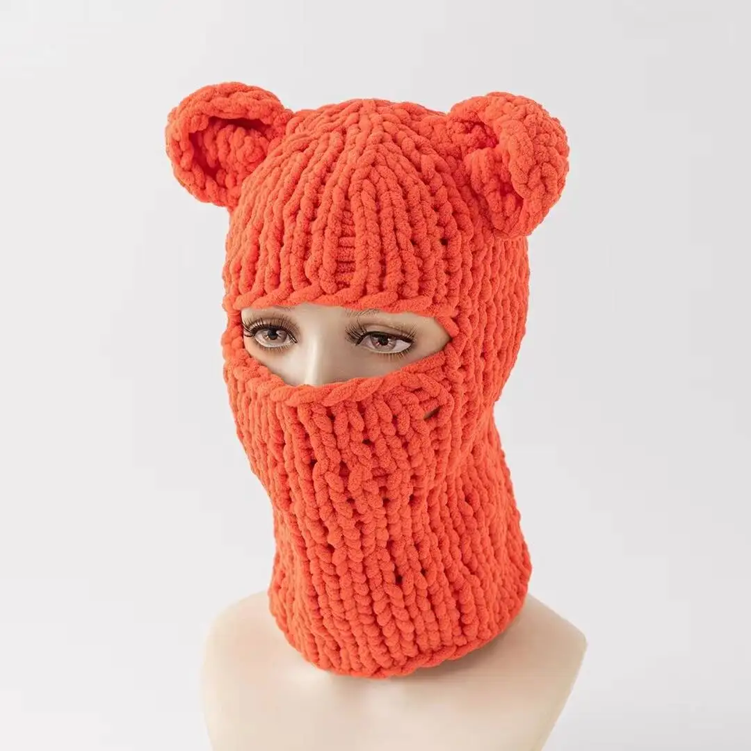 Y2k lange Hasen ohren Hut Winter handgemachte gestrickte lustige Mütze Kappe verdicken warme Voll gesicht Ski maske Abdeckung Sturmhaube für Party – Detail 2