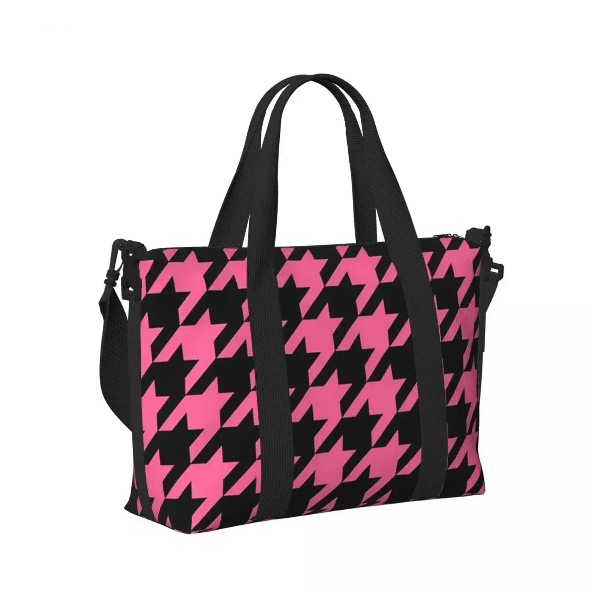 

Houndstooth Checkered Dogstooth Geometric Beach Travel Bag Large Capacity Tote Bags for Sport Women Shopping Duffle Shoulder Bag