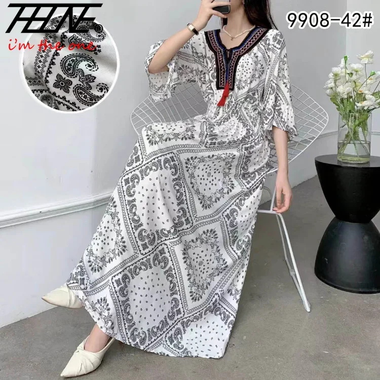 THHONE Long Dress Women Indian Clothes Bohemian Korean Embroidery Floral Cotton Linen Maxi Print Casual Vintage Vestidos Robe