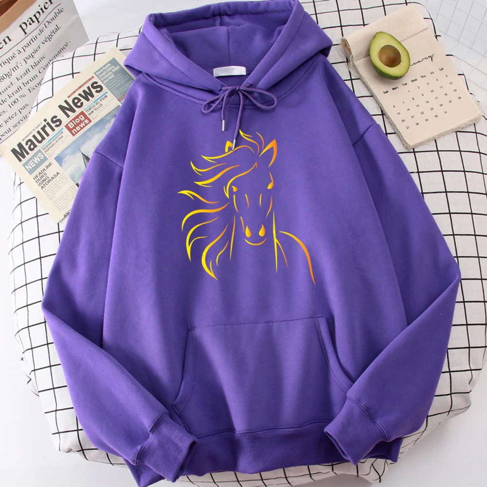 The Galloping Horse Printed Men Hoody Fashion Fit Sweatshirt Casual Fleece Oversize Hooded Autumn Fur-Liner Tracksuit